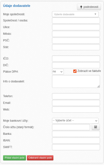 Údaje dodavatele - fakturyweb.cz